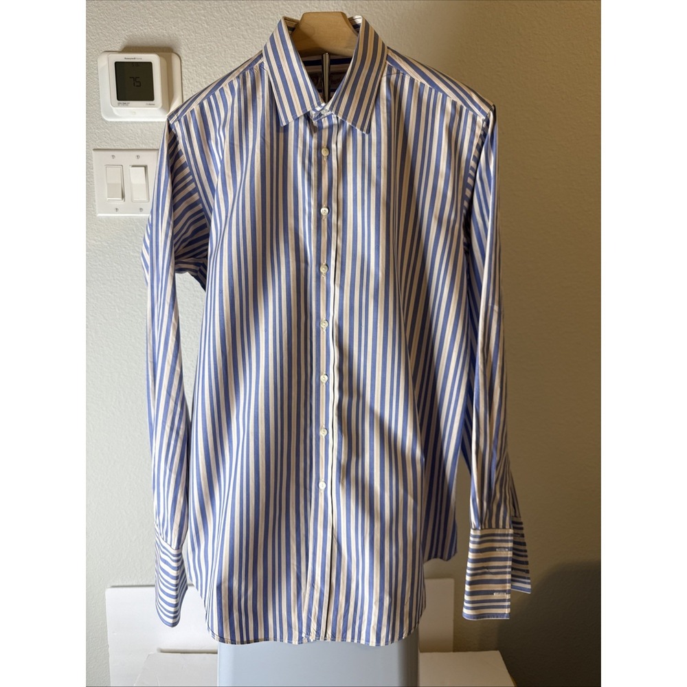 Authentic‎ Gucci Men Blue and White Striped Dress Shirt Size 15 1/2 X 39